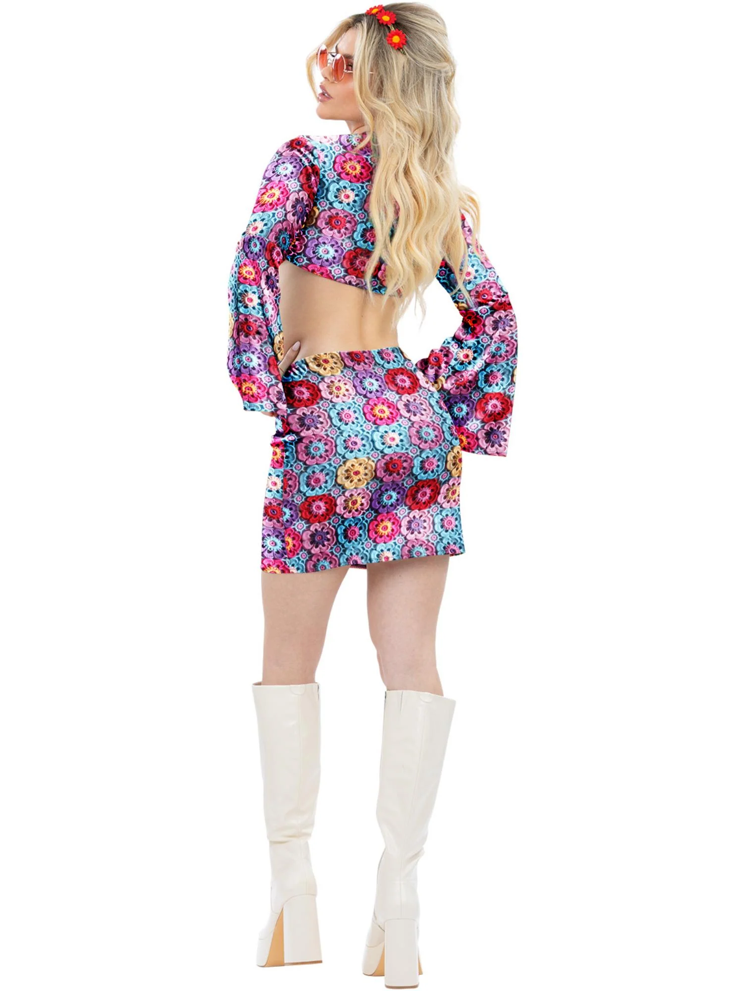 Fever Rainbow 60s Hippy Crochet Costume - Image 3